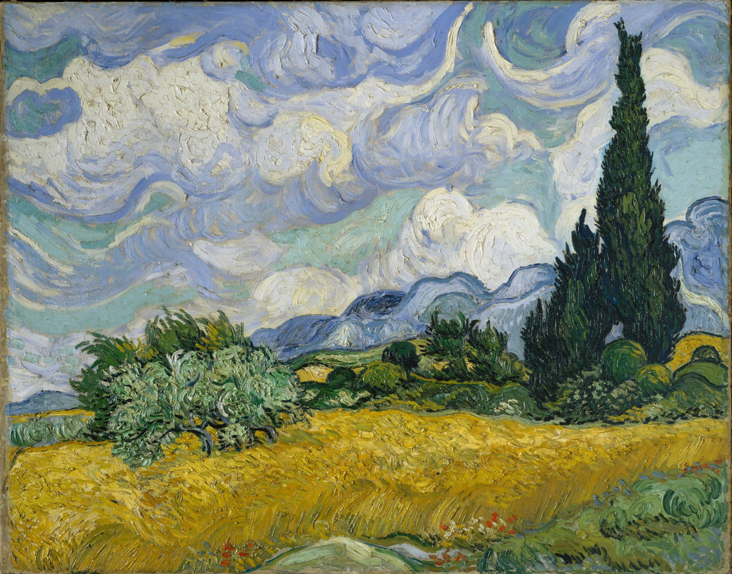Vincent Van Gogh - A Wheat Field with Cypresses - Weizenfeld mit Zypressen, Gemälde, Leinwandbilder
