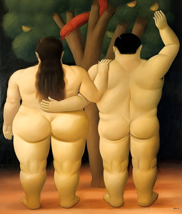 Fernenado Botero - Adam and Eve - Reprodukcije slikarjev, ročno naslikane stenske slike, olje na platnu, oljne slike, umetniške slike, moderne slike za na steno, ambientalne slike, abstraktne slike, dekorativne slike