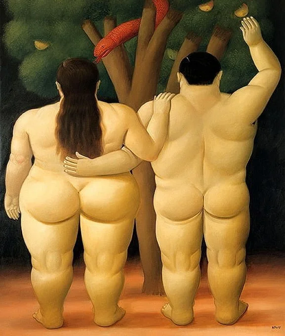 Fernenado Botero - Adam and Eve - Reprodukcije slikarjev, ročno naslikane stenske slike, olje na platnu, oljne slike, umetniške slike, moderne slike za na steno, ambientalne slike, abstraktne slike, dekorativne slike