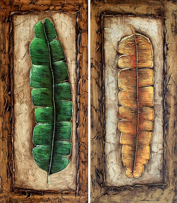 Canvas wall art, wall paintings, artistic paintings, modern paintings, ambient paintings, abstract paintings, decorative wall art, buying and selling paintings - Modern painting "Green and Gold Leaf"
