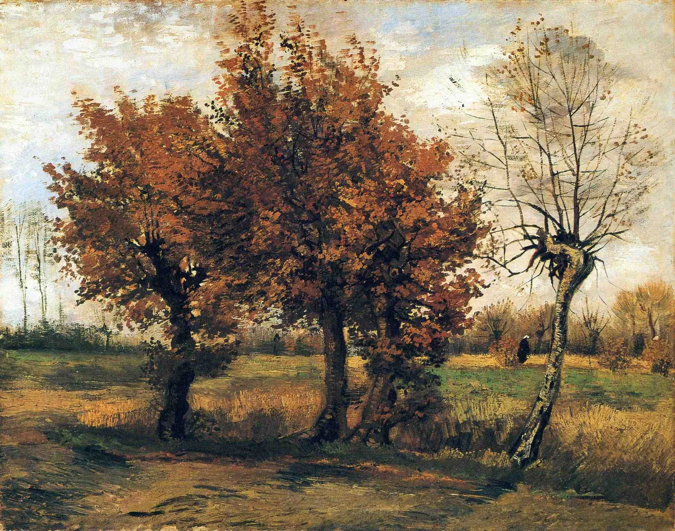Vincent Van Gogh - Jesenski krajolik sa četiri drveta - Reprodukcije slikara, ručno slikane zidne slike, ulje na platnu, uljane slike, umjetničke slike, moderne slike za zid, ambijentalne slike, apstraktne slike, dekorativne slike