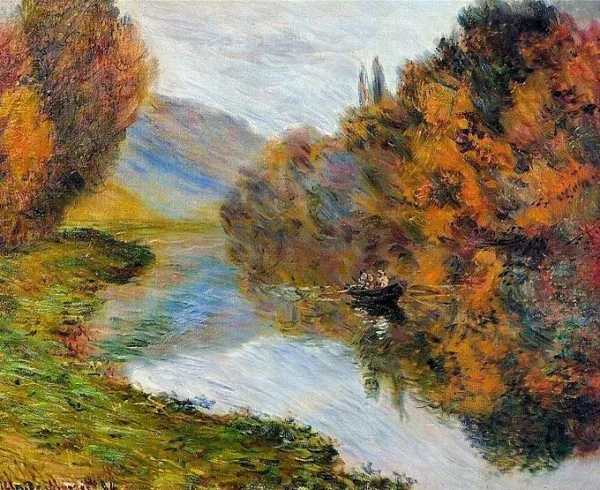 Claude Monet - Barque sur la Seine Jeufosse - Reprodukcije slikarjev, ročno naslikane stenske slike, olje na platnu, oljne slike, umetniške slike, moderne slike za na steno, ambientalne slike, abstraktne slike, dekorativne slike