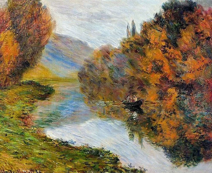 Claude Monet – Barque sur la Seine à Jeufosse 2 – handgemalte Reproduktion auf Leinwand