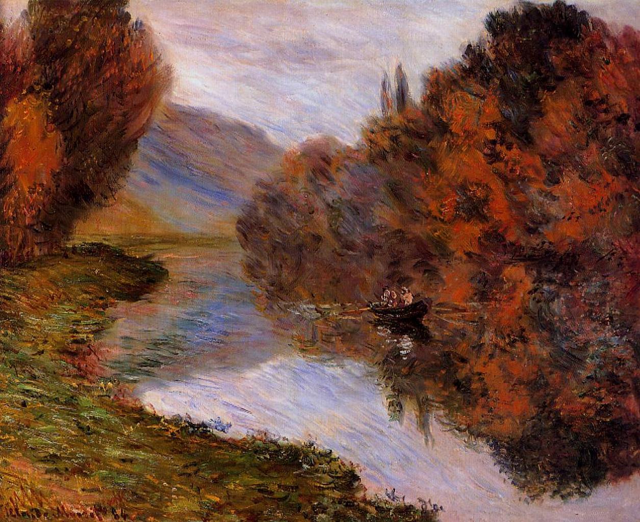 Claude Monet - Barque sur la Seine Jeufosse - reproduction of famous painting by famous artist, hand painted painting on canvas - oil painting