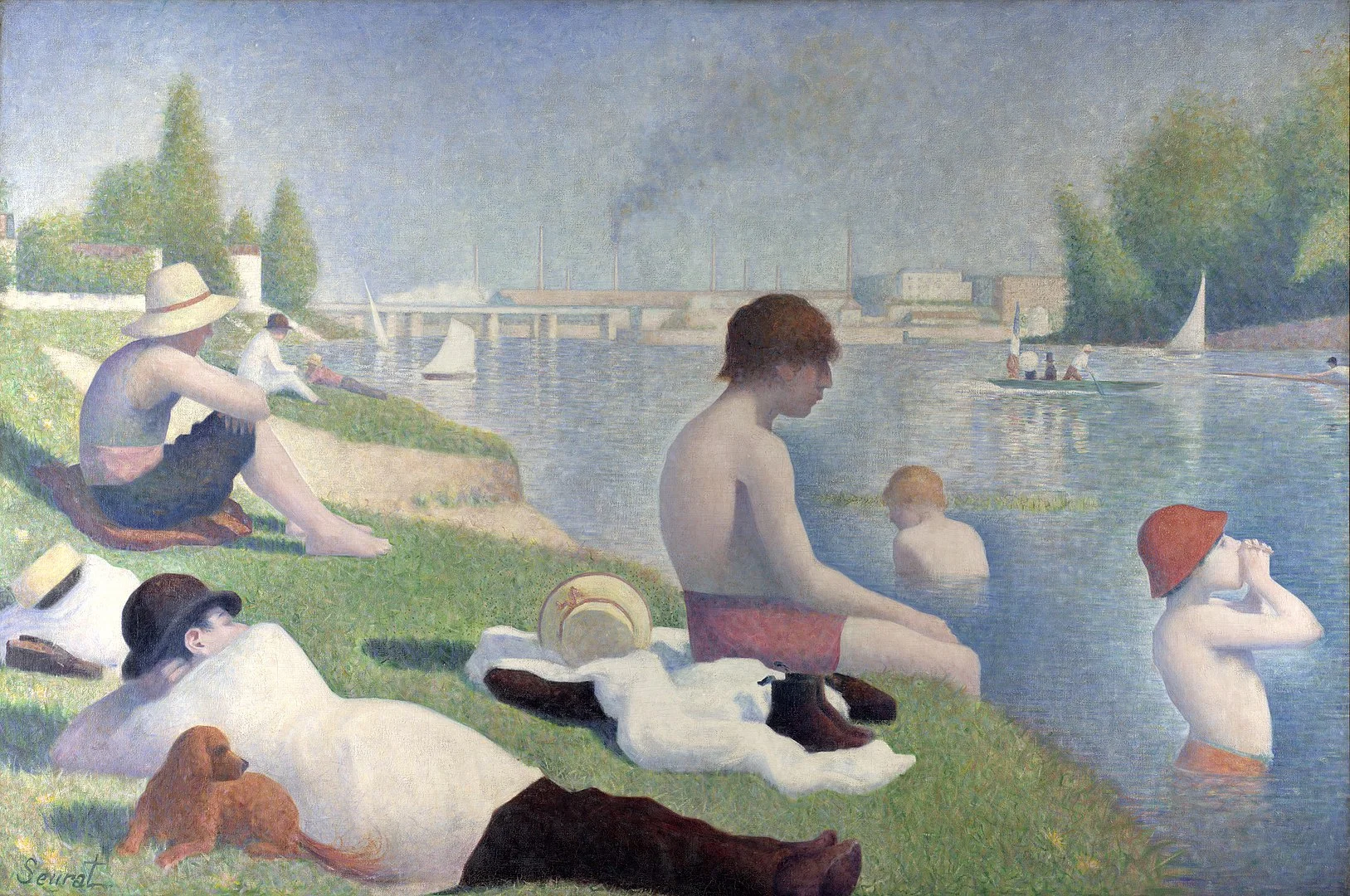 Georger Seurat - Bathers, Asnières - Reprodukcije slikarjev, ročno naslikane stenske slike, olje na platnu, oljne slike, umetniške slike, moderne slike za na steno, ambientalne slike, abstraktne slike, dekorativne slike