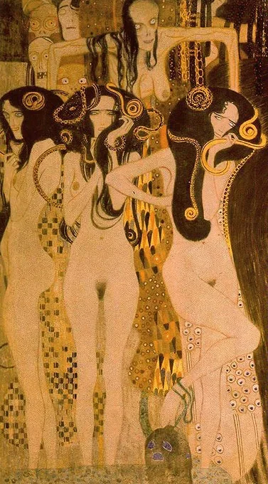 Gustav Klimt - Beethoven Frieze I (detail) - Reprodukcije slikarjev, ročno naslikane stenske slike, olje na platnu, oljne slike, umetniške slike, moderne slike za na steno, ambientalne slike, abstraktne slike, dekorativne slike
