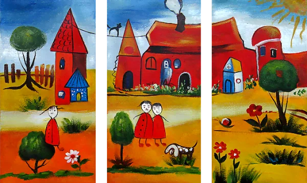 Kinderwandgemälde auf Leinwand, Kunstgemälde – moderne Gemälde, stimmungsvolle Wandgemälde, abstrakte Gemälde, dekorative Wandgemälde, Gemälde kaufen und verkaufen – Magic Kindergarten I