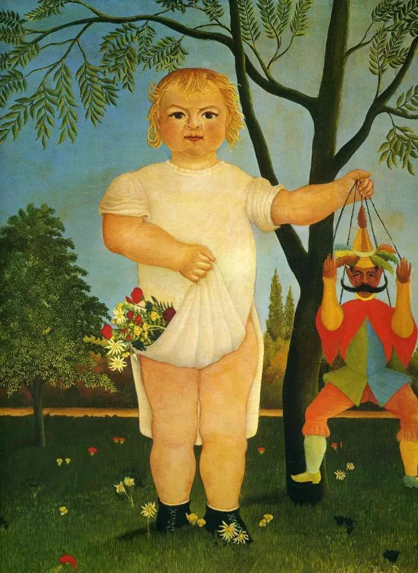 Henri Rousseau - Child with Puppet (To Celebrate the Baby) - Reprodukcija - ročno naslikane stenske slike, olje na platnu, oljne slike, umetniške slike, moderne slike za na steno, ambientalne slike, abstraktne slike, dekorativne slike