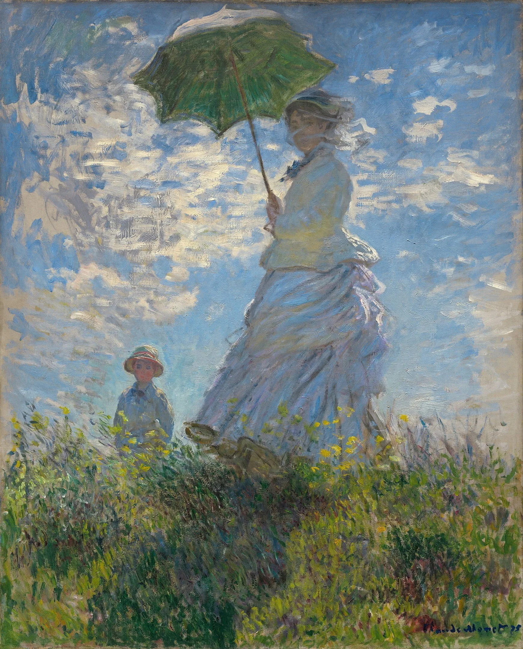 Claude Monet - The Walk Woman With A Parasol - reproduction of famous painting by famous artist, hand painted painting on canvas - oil painting