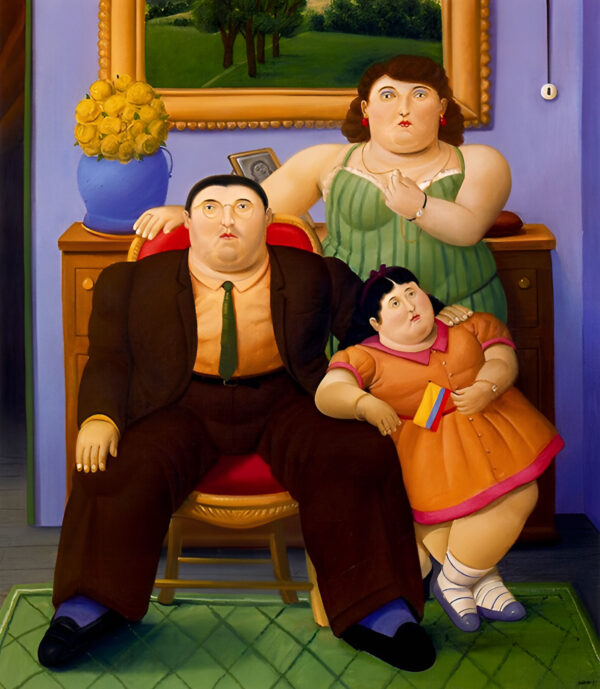 Fernando Botero - Colombian Family - Reprodukcija - ročno naslikane stenske slike, olje na platnu, oljne slike, umetniške slike, moderne slike za na steno, ambientalne slike, abstraktne slike, dekorativne slike
