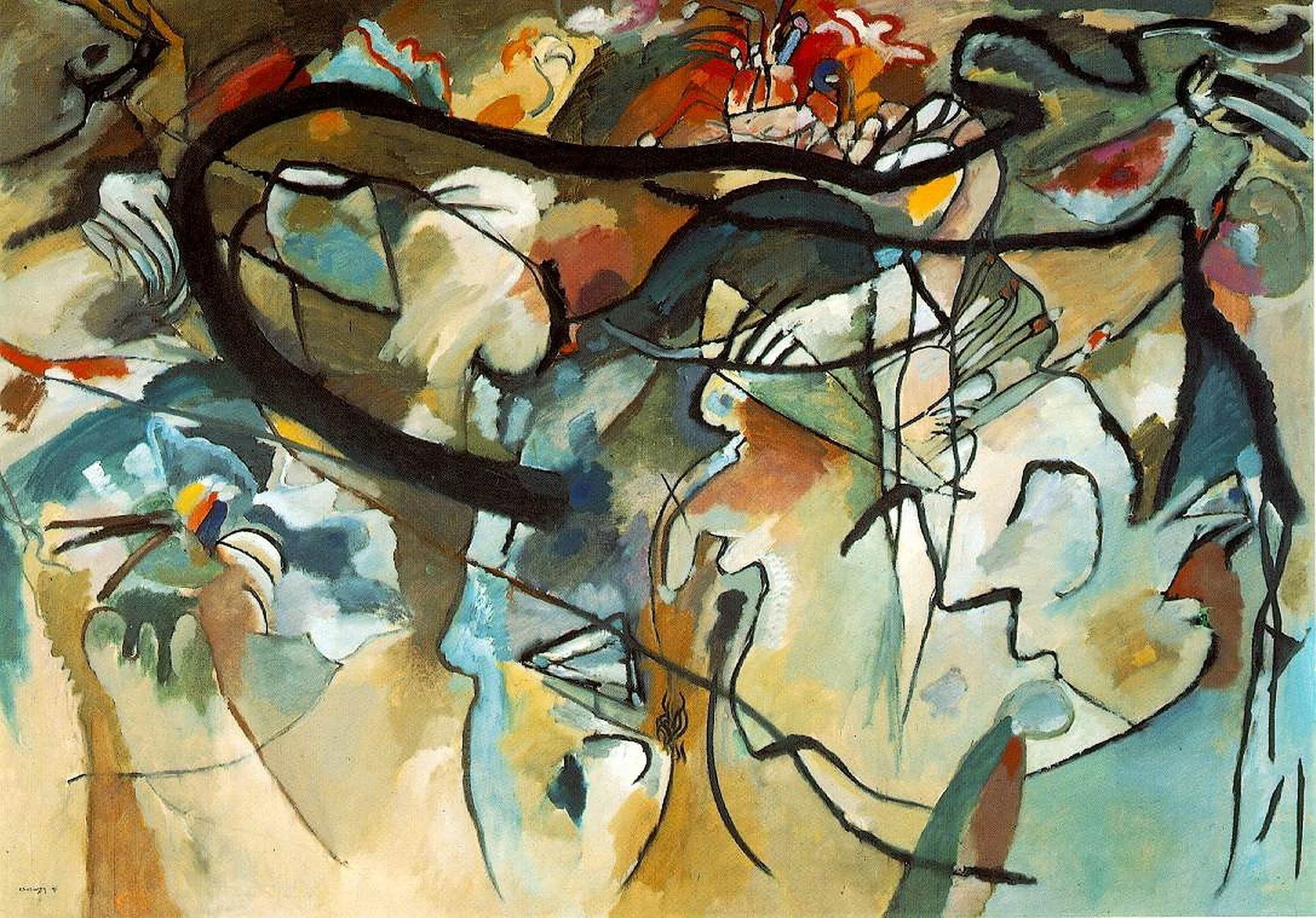 Vasilij Kandinskij - Composizione V - Riproduzione - dipinti murali dipinti a mano, olio su tela, dipinti ad olio, dipinti artistici, quadri moderni per pareti, dipinti ambientali, dipinti astratti, quadri decorativi