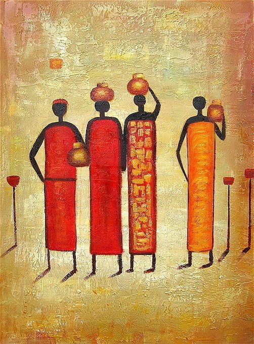 Wall art, canvas wall paintings, artistic paintings, modern paintings, ambient paintings, abstract paintings, decorative wall art, buying and selling paintings - Artistic African painting "Black Lady"