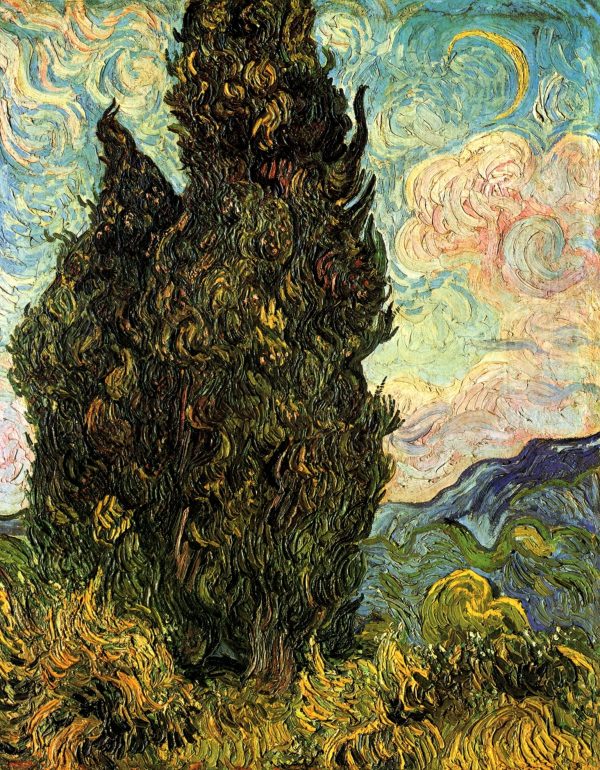 Vincent Van Gogh - Cypresses - Reprodukcija - ročno naslikane stenske slike, olje na platnu, oljne slike, umetniške slike, moderne slike za na steno, ambientalne slike, abstraktne slike, dekorativne slike