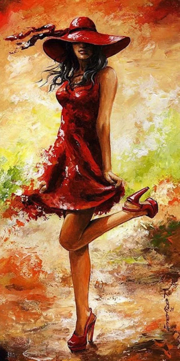 Wall paintings, canvas wall art, artistic paintings, modern paintings, ambient paintings, abstract paintings, decorative wall art, buying and selling paintings - Girl in Red - artistic painting