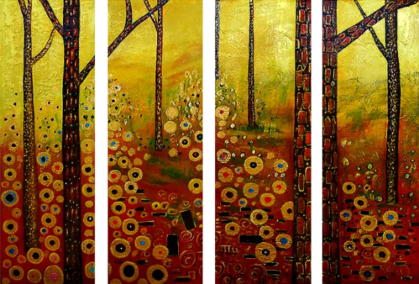 falfestmények vászonra, művészeti festmények - modern festmények, ambient falfestmények, absztrakt festmények, dekoratív falfestmények, festmények adásvétele - Több részes festés Dekoratív festmény Fák az erdőben