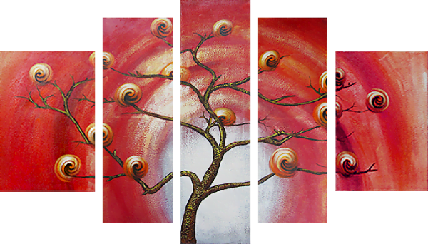 stenske slike na platnu, umetniške slike - moderne slike, ambientalne slike za na steno, abstraktne slike, dekorativne stenske slike, nakup in prodaja slik - Večdelna slika Drevo-v-cvetju-moderna-stenska-slika