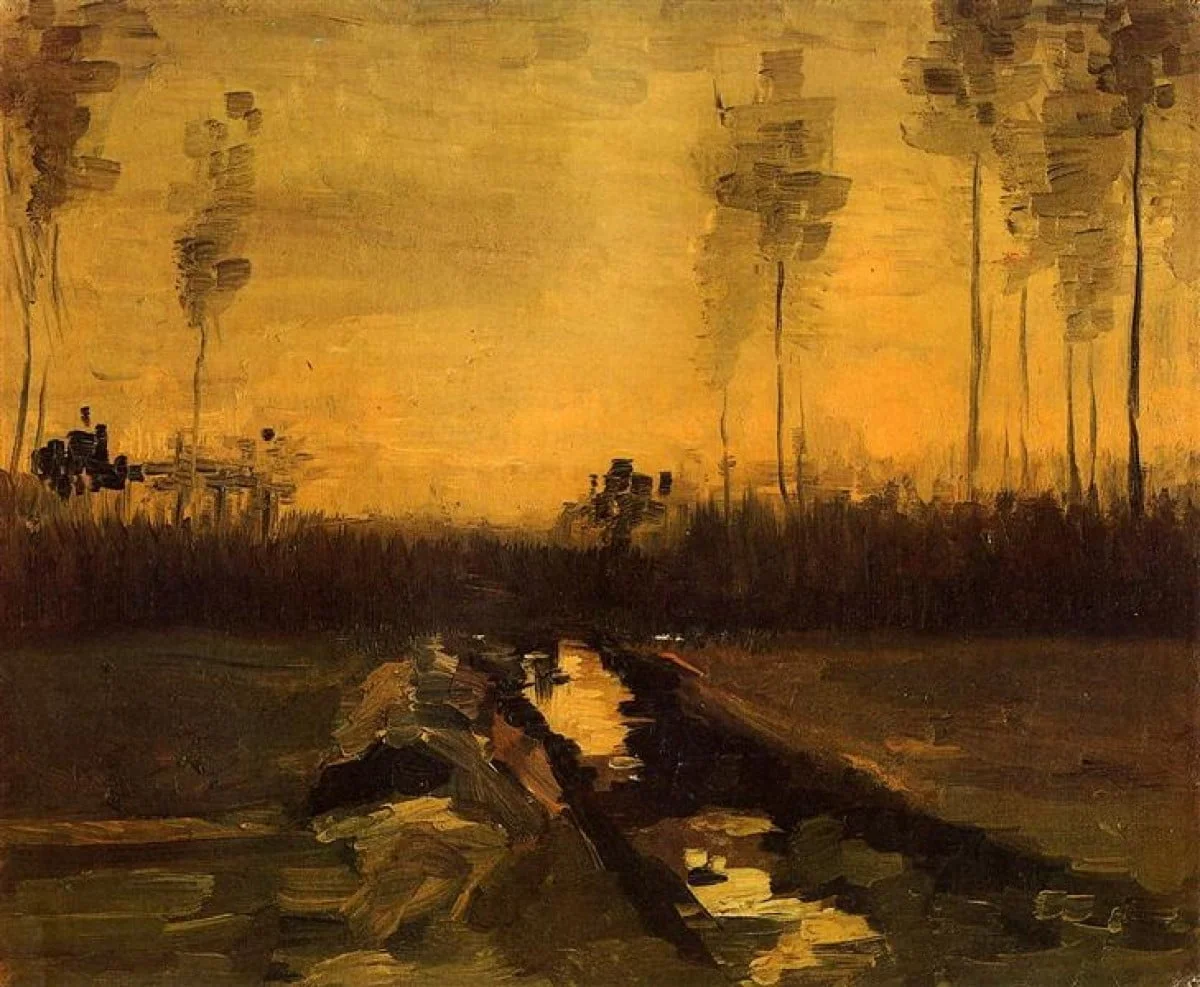 Reprodukcija Vincent Van Gogh - Evening Landscape - Femme assise - Ročno slikane stenske slike, olje na platnu, oljne slike, moderne stenske slike, umetniške slike za na steno, ambientalne, abstraktne, dekorativne stenske slike