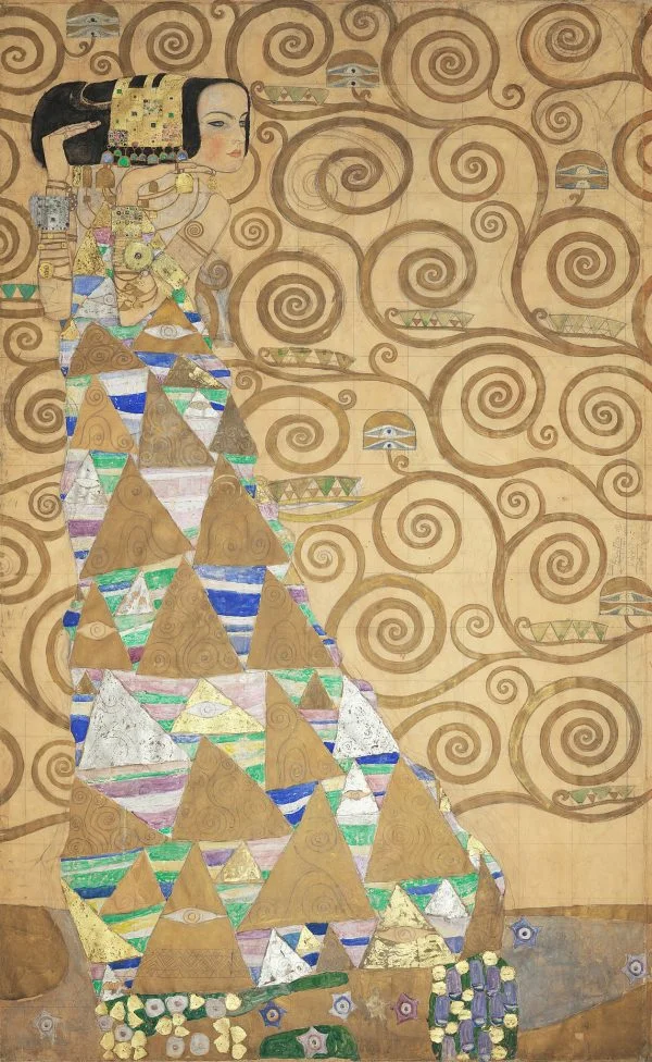 Reprodukcija Gustav Klimt - Expectation - Ročno slikane stenske slike, olje na platnu, oljne slike, moderne stenske slike, umetniške slike za na steno, ambientalne, abstraktne, dekorativne stenske slike