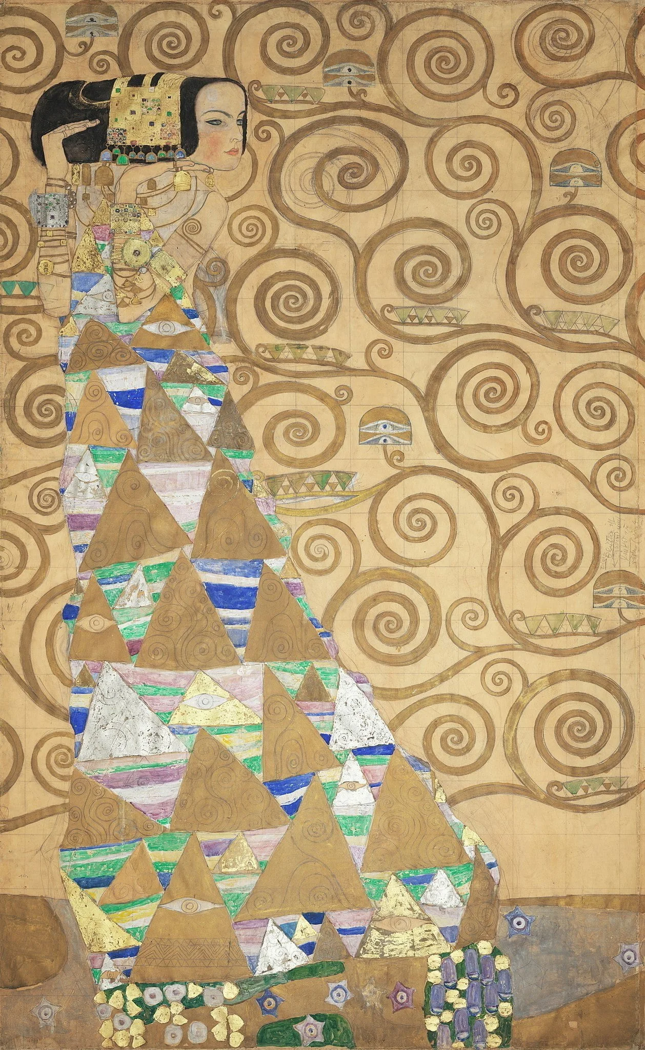 Gustav Klimt – Die Erwartung – handgemalte Reproduktion auf Leinwand
