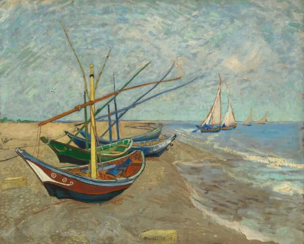 Reprodukcije slik - Vincent Van Gogh - Fishing Boats on the Beach at Les Saintes-Maries-de-la-Mer - Ročno slikane stenske slike, olje na platnu, oljne slike, moderne stenske slike, umetniške slike za na steno, ambientalne, abstraktne, dekorativne stenske slike