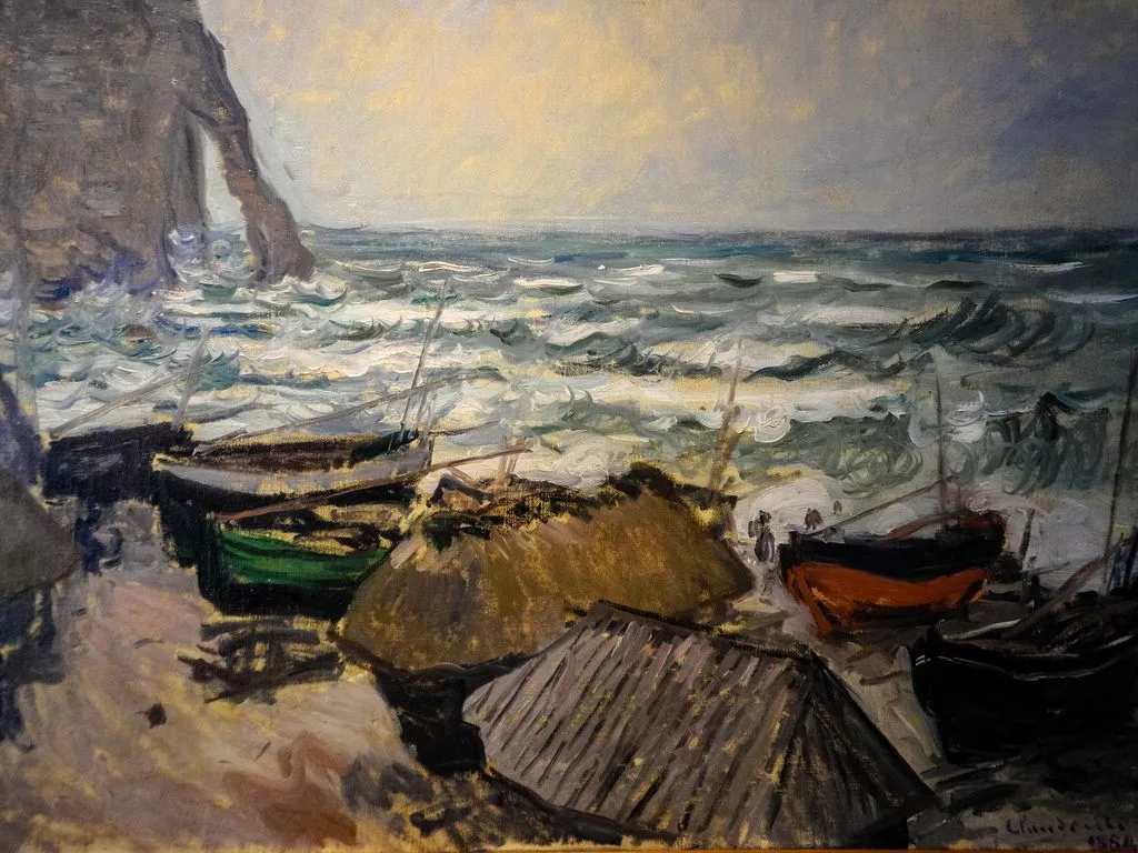 Claude Monet – Fischerboote am Strand von Étretat – handgemalte Reproduktion auf Leinwand