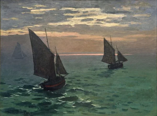 Claude Monet - Fishing boats at the sea - reproduction of famous painting by famous artist, hand painted painting on canvas