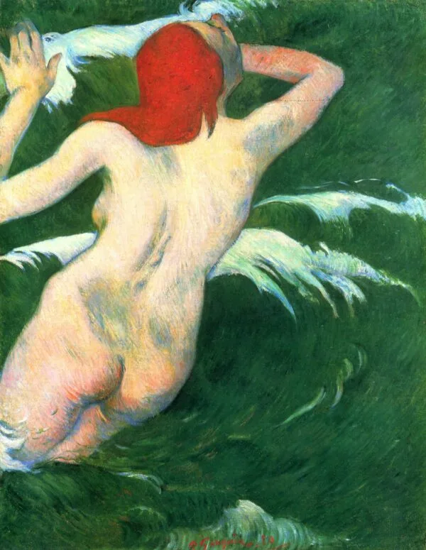 Stenske slike na platnu - Paul Gauguin - In the Waves (Dans les vagues) - Ročno slikane slike, reprodukcije slik znanih slikarjev, olje na platnu, oljne slike, moderne stenske slike, umetniške slike za na steno, ambientalne, abstraktne, dekorativne stenske slike