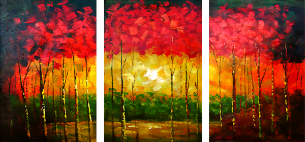 Canvas Wall Art - Modern Multi-Panel Painting Morning in the Forest - Artistic Painting - modern paintings, ambient paintings for the wall, abstract paintings, decorative wall paintings, purchase and sale of paintings.