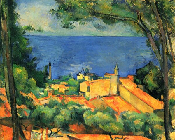 Paul Cezanne - L'Estaque - reproduction of famous painting by famous artist, hand painted painting on canvas, post-impressionism, landscape