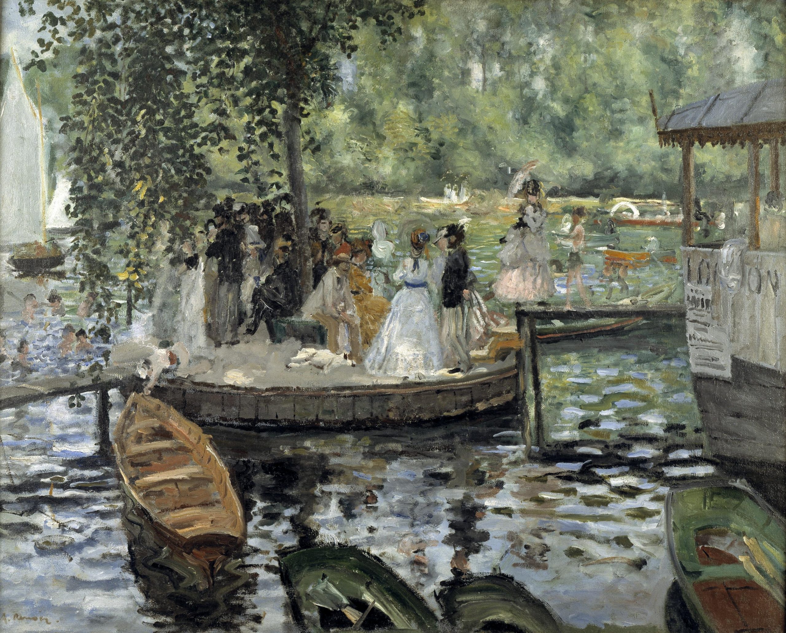Stenske slike na platnu - Pierre A. Renoir - La Grenouillère - Ročno slikane slike, reprodukcije slik znanih slikarjev, olje na platnu, oljne slike, moderne stenske slike, umetniške slike za na steno, ambientalne, abstraktne, dekorativne stenske slike