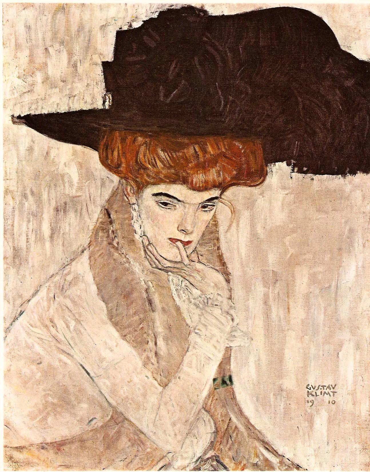 Stenske slike na platnu - Gustav Klimt - Lady with a Feather Hat - Ročno slikane slike, reprodukcije slik znanih slikarjev, olje na platnu, oljne slike, moderne stenske slike, umetniške slike za na steno, ambientalne, abstraktne, dekorativne stenske slike