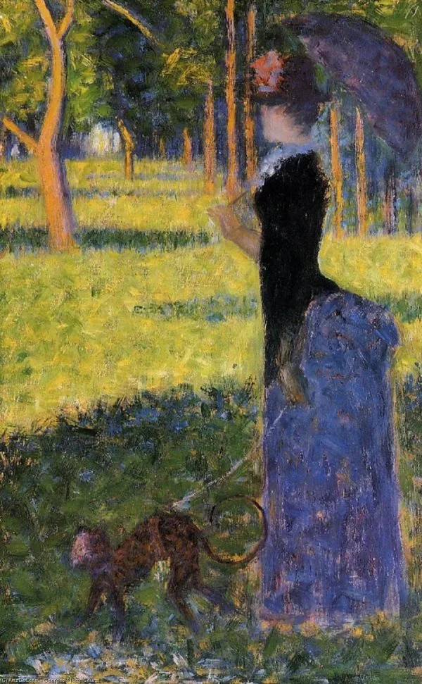 Stenske slike na platnu - Georger Seurat - Lady with a Monkey - Ročno slikane slike, reprodukcije slik znanih slikarjev, olje na platnu, oljne slike, moderne stenske slike, umetniške slike za na steno, ambientalne, abstraktne, dekorativne stenske slike