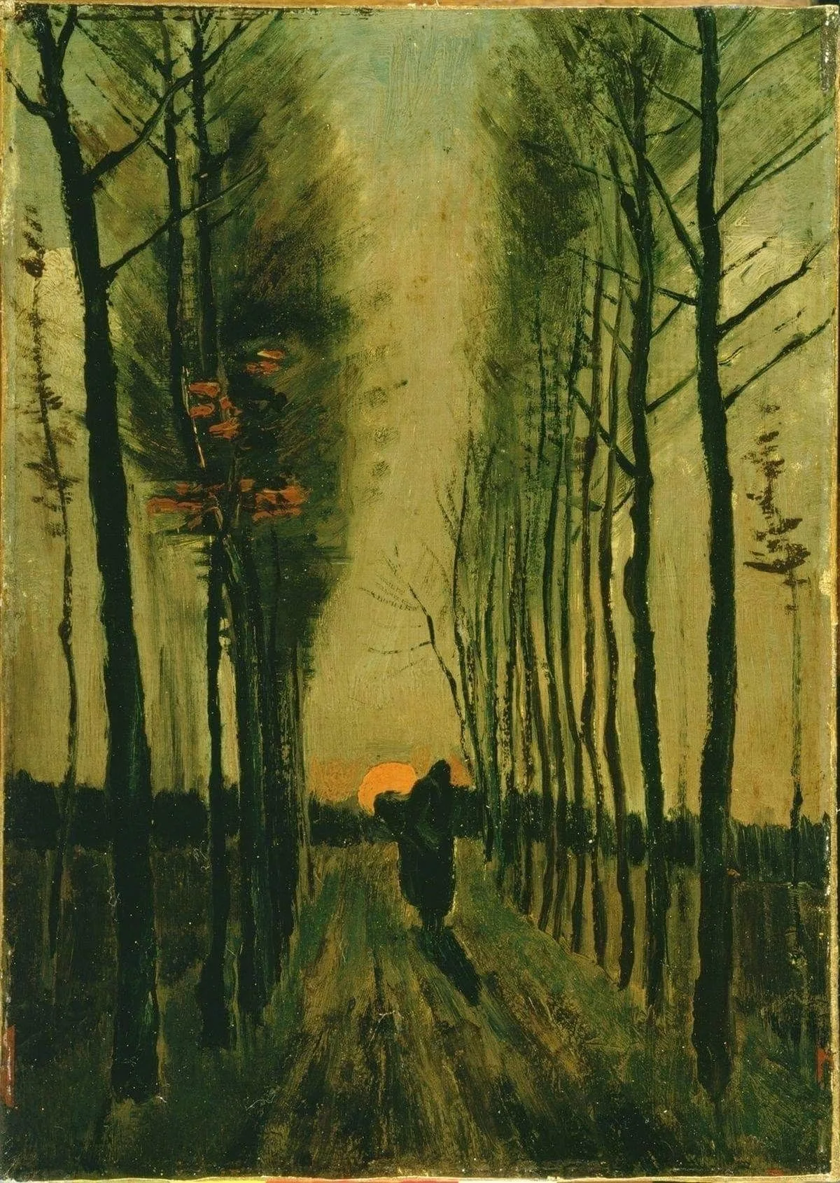 Stenske slike na platnu - Vincent Van Gogh - Lane of Poplars at Sunset - Ročno slikane slike, reprodukcije slik znanih slikarjev, olje na platnu, oljne slike, moderne stenske slike, umetniške slike za na steno, ambientalne, abstraktne, dekorativne stenske slike