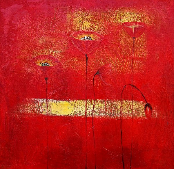 Artistic Poppy in Red - original artwork, hand painted painting on canvas, contemporary art, floral