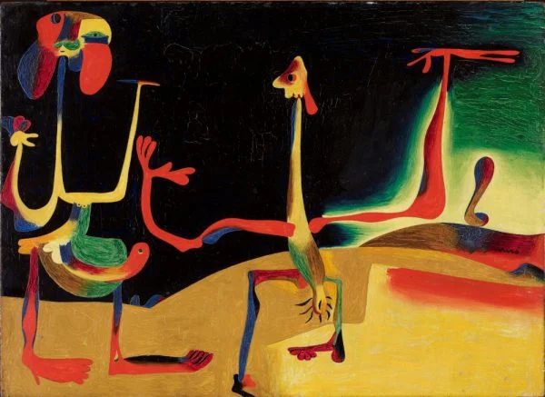 Stenske slike na platnu - Joan Miro - Man and Woman in Front of a Pile of Excrement - Ročno slikane slike, reprodukcije slik znanih slikarjev, olje na platnu, oljne slike, moderne stenske slike, umetniške slike za na steno, ambientalne, abstraktne, dekorativne stenske slike