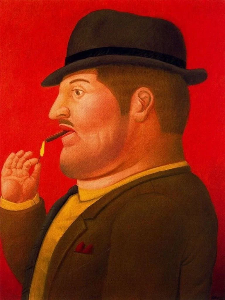Stenske slike na platnu - Fernando Botero - Man smoking - Ročno slikane slike, reprodukcije slik znanih slikarjev, olje na platnu, oljne slike, moderne stenske slike, umetniške slike za na steno, ambientalne, abstraktne, dekorativne stenske slike