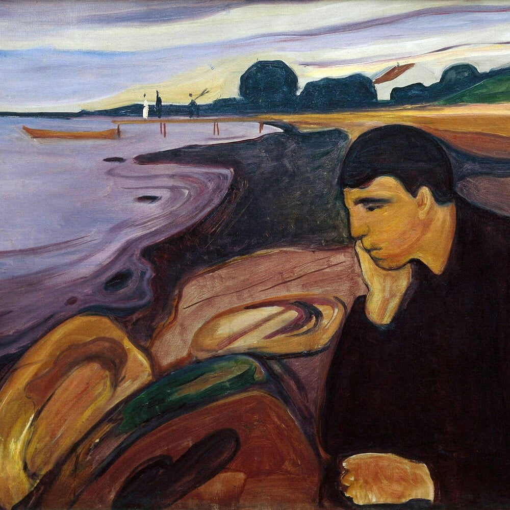 Slike na platnu - Edvard Munch – Melancholy - Ročno slikane slike, reprodukcije slik znanih slikarjev, olje na platnu, oljne slike, moderne stenske slike, umetniške slike za na steno, ambientalne, abstraktne, dekorativne stenske slike