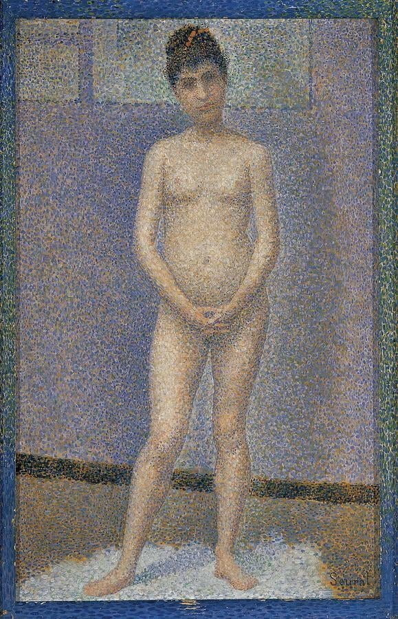 Georger Seurat - Model Facing Front (study for Models) II - reproduction of famous painting by famous artist, hand painted painting on canvas, pointillism, figurative