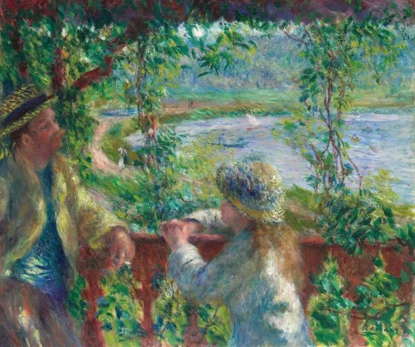 Pierre A. Renoir – Ob jezeru – par ob vodi med zelenjem, impresionizem, umetniška slika na platnu, reprodukcija