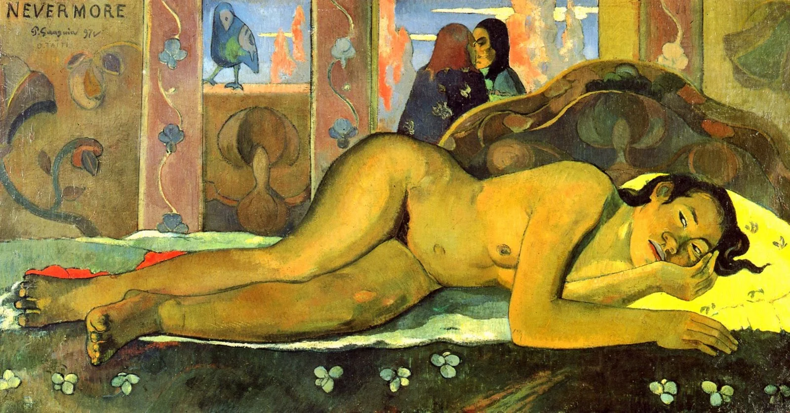 Slike na platnu - Paul Gauguin - Nevermore (O Taiti) - Ročno slikane, reprodukcije slik znanih slikarjev, olje na platnu, moderne stenske slike, umetniške slike za na steno, ambientalne, abstraktne, dekorativne stenske slike