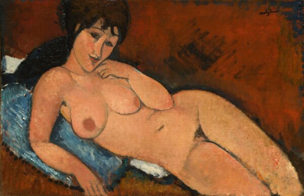Slike na platnu - Amedeo Modigliani - Nude on a Blue Cushion - Ročno slikane, reprodukcije slik znanih slikarjev, olje na platnu, moderne stenske slike, umetniške slike za na steno, ambientalne, abstraktne, dekorativne stenske slike