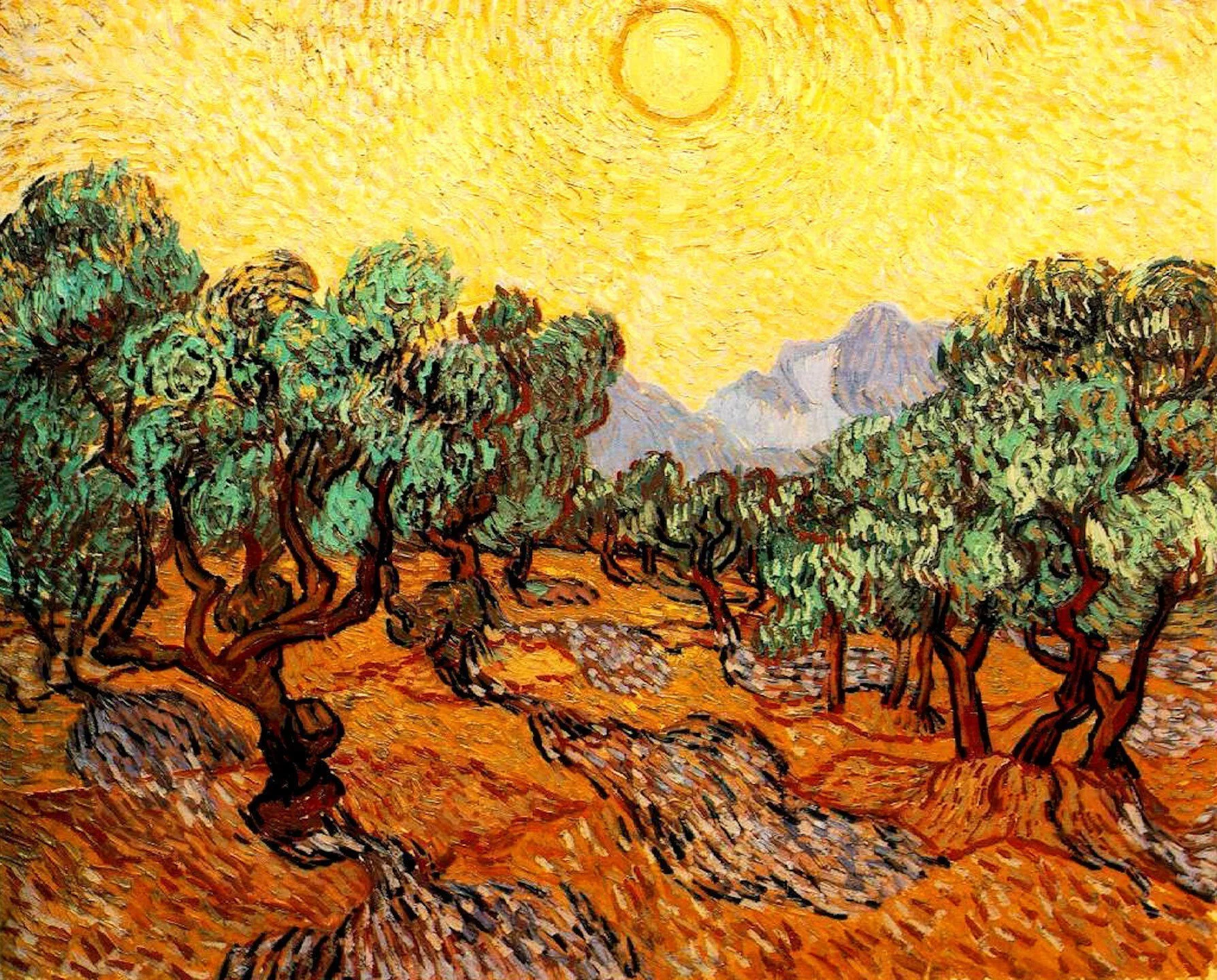 Vincent Van Gogh - Olive trees with yellow sky and sun - Reprodukcije poznatih slikara, moderne zidne slike, umjetničke slike za zid