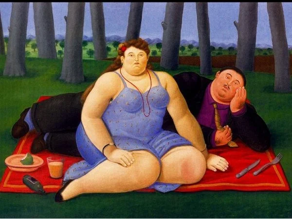 Fernando Botero - Picnic - reproduction of famous painting by famous artist, hand painted painting on canvas, figurative art