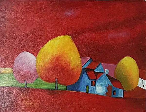 Piros világ - Ambientális kép. Modern festmények vásznon.