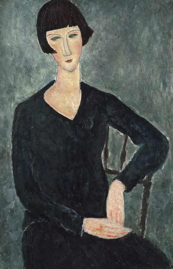 Amedeo Modigliani - Seated Woman in Blue Dress - Ročno naslikane reprodukcije znanih slikarjev, moderne stenske slike, umetniške slike za na steno