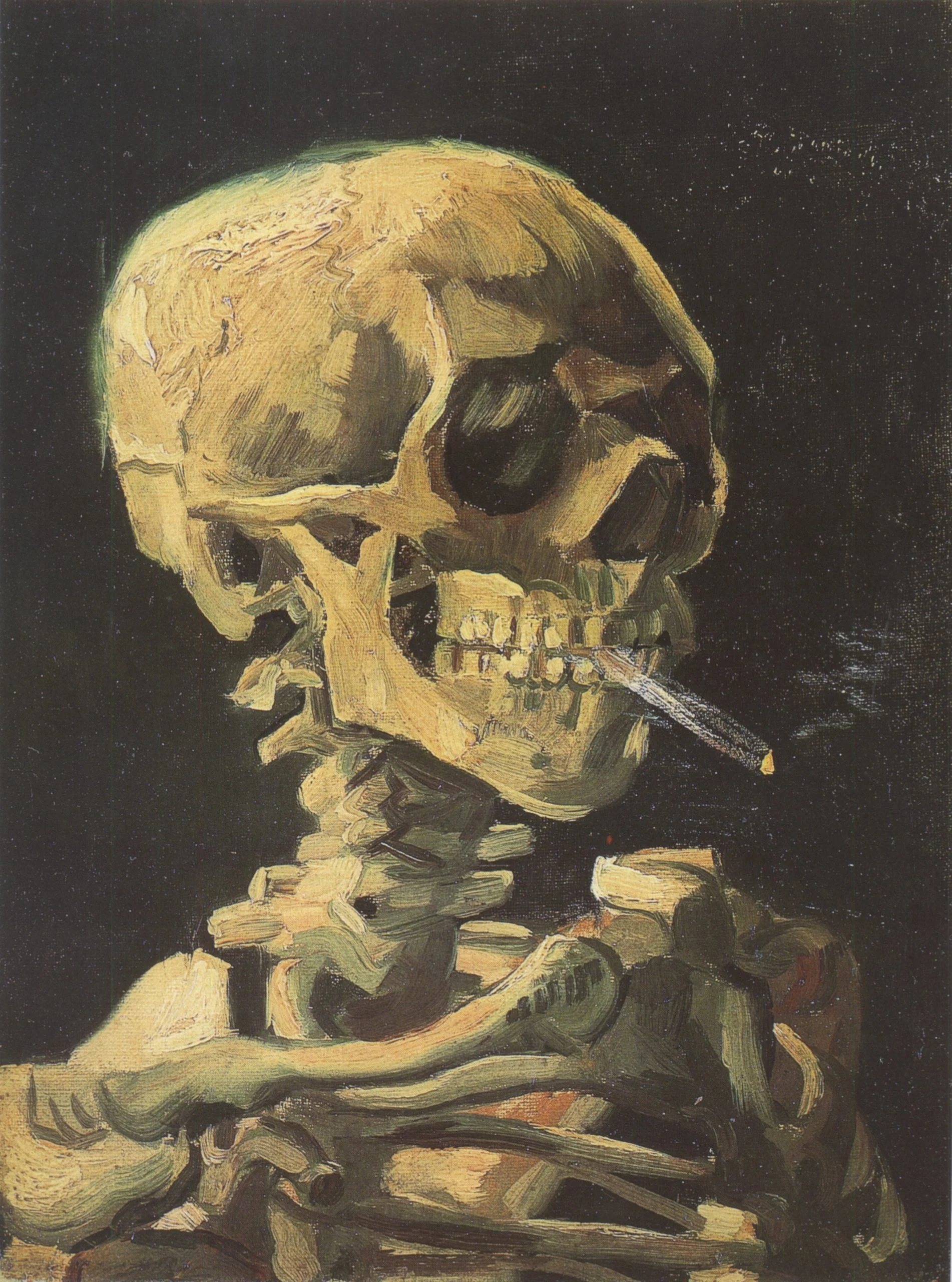 Vincent van Gogh – Schädel mit brennender Zigarette – handgemalte Reproduktion auf Leinwand