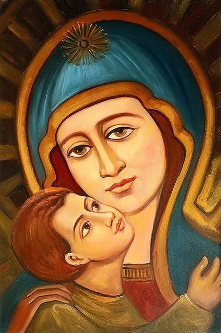 Slika-Marije-z-Jezusom moderne, dekorativne, ambientalne ročno naslikane stenske slike