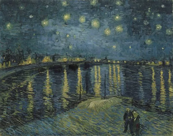 Vincent van Gogh – Csillagos éjszaka a Rhône felett – éjjeli folyó csillagtükröződéssel, kék tónusok, reprodukció vászonra