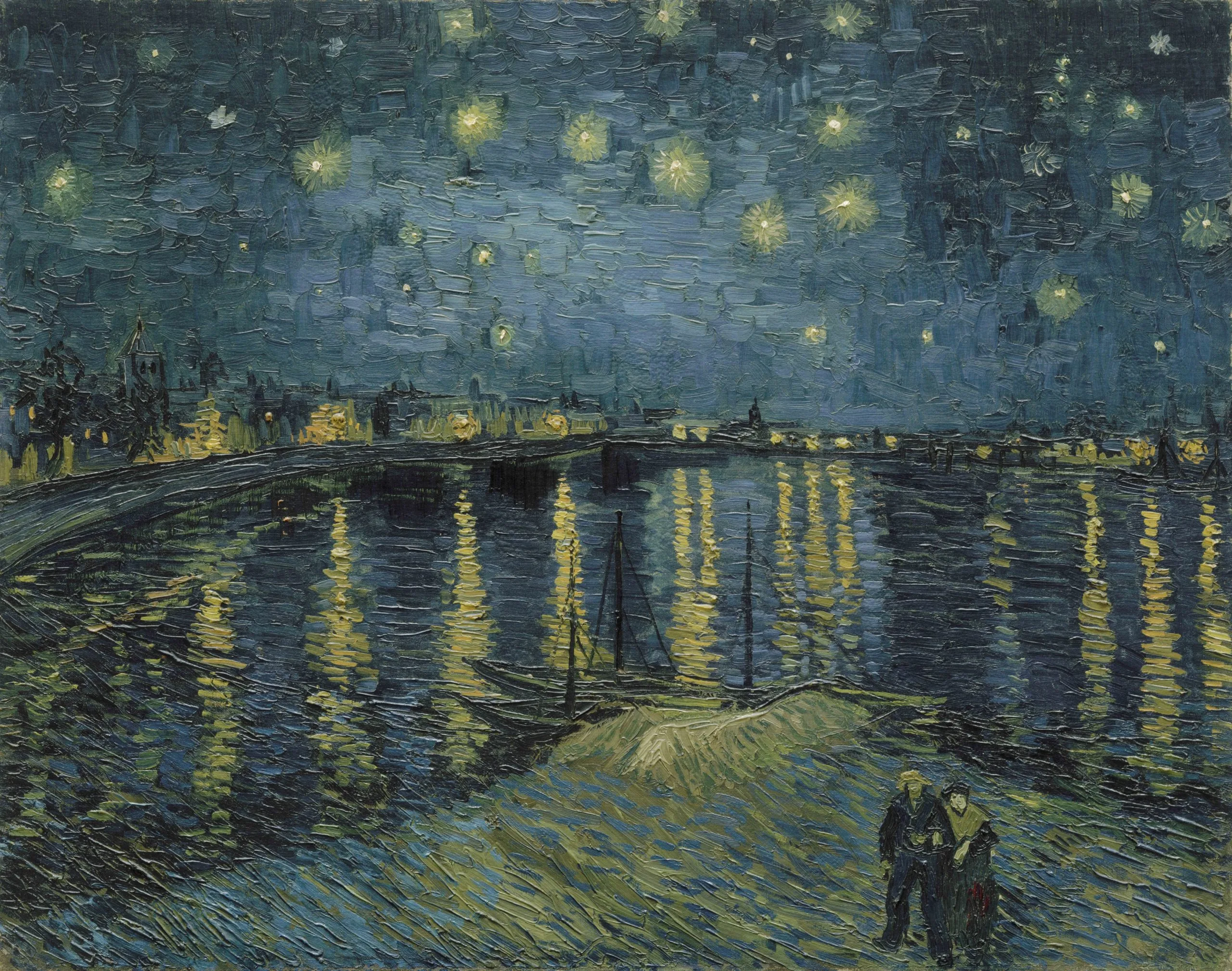 Vincent van Gogh – Sternennacht über der Rhône – Fluss bei Nacht, Sternspiegelungen, blaue Töne, Ölgemälde, Reproduktion