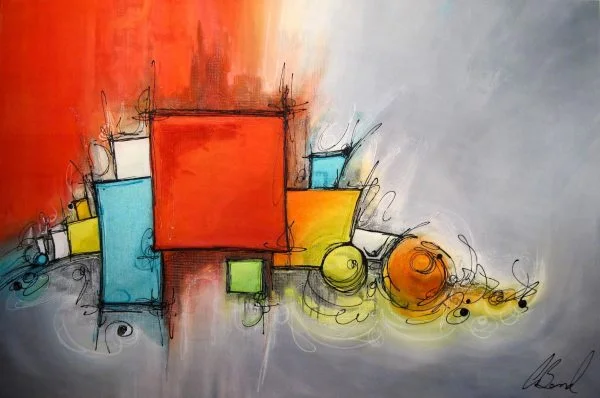 Stylized City - Modern Art Painting (modern art painting, wall art, canvas, painting, abstract paintings, large wall art, frame, artwork, oversized painting, XXL painting, artstation, paintings for living room ideas, buy painting, frame painting)
